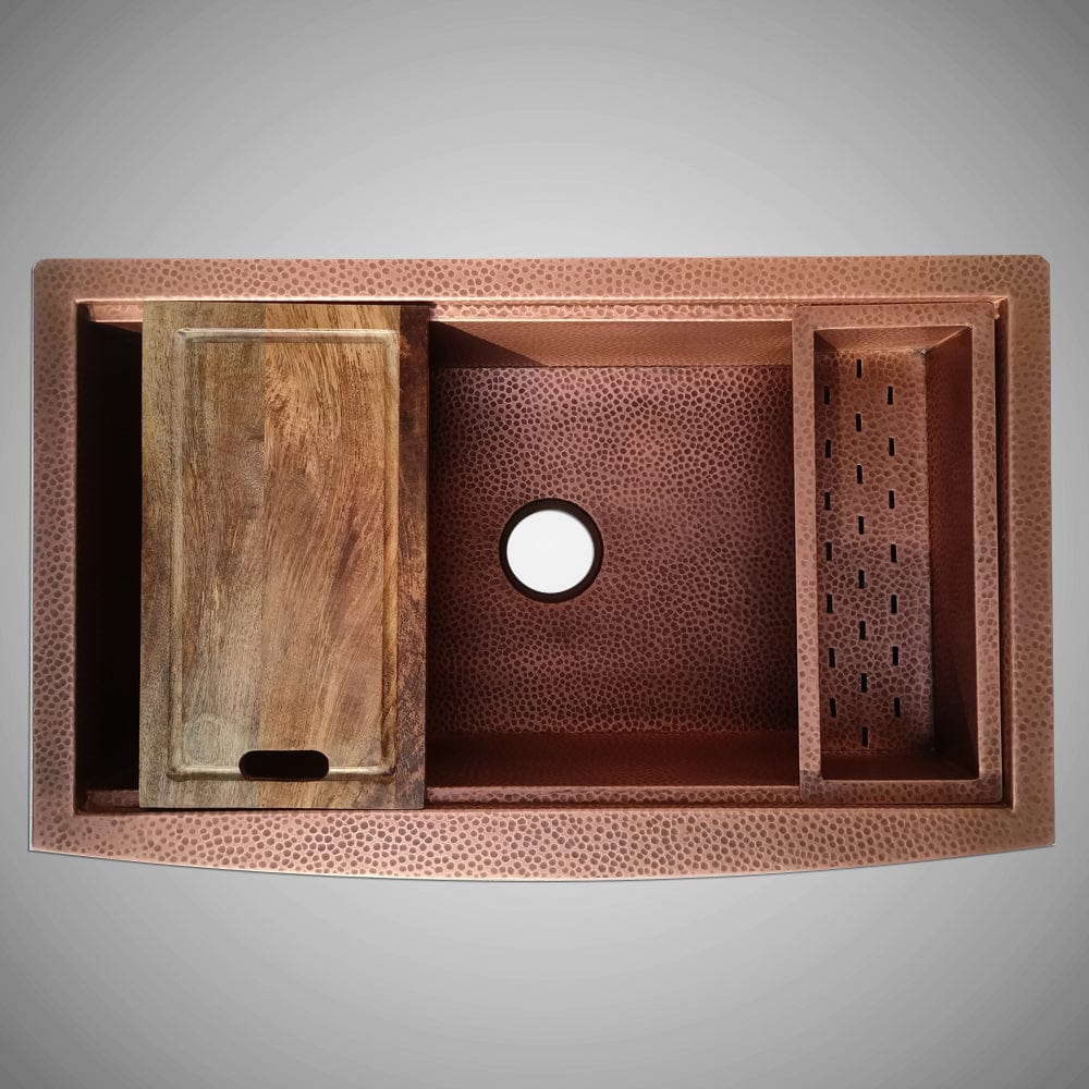 36" Sloane Hammered Copper Workstation Farmhouse Sink