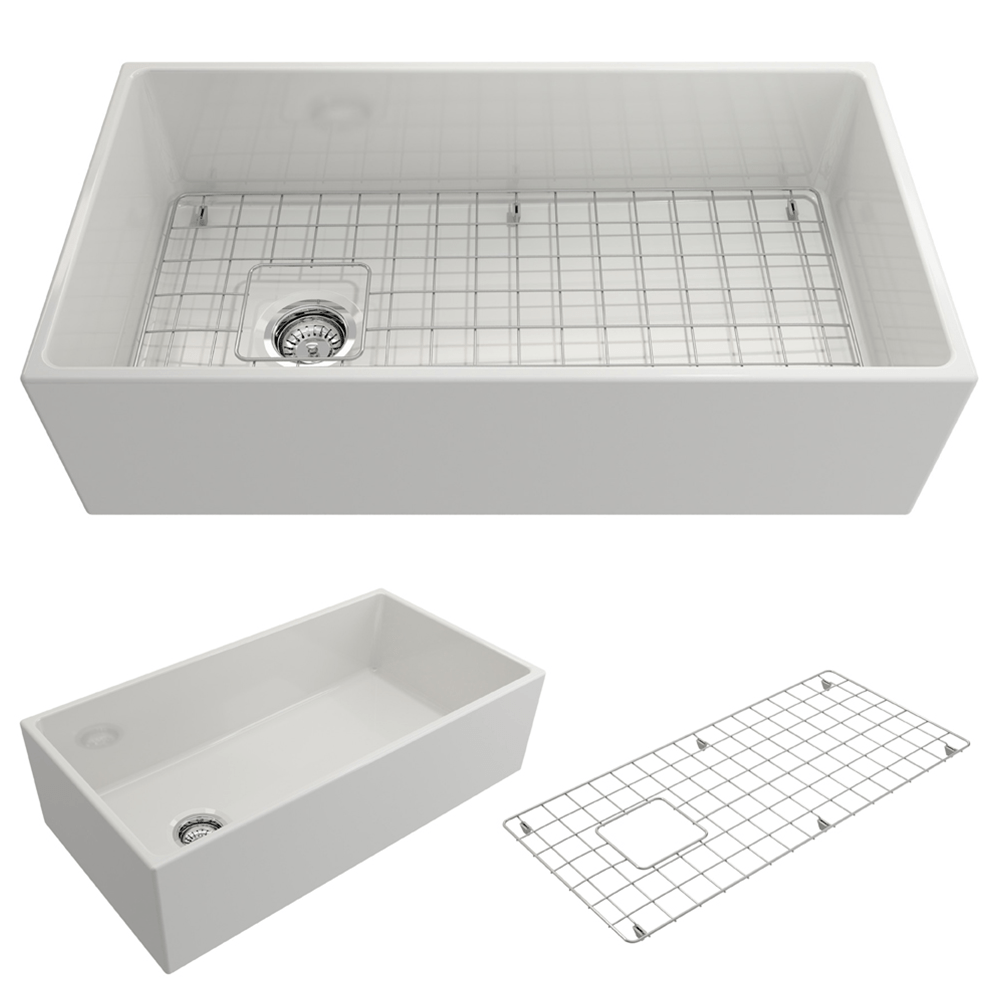 36" Spanson Fireclay Single-Bowl Farmhouse Sink with Offset Drain