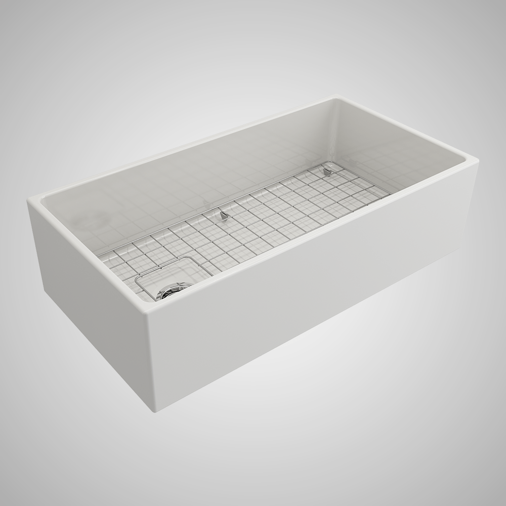 36" Spanson Fireclay Single-Bowl Farmhouse Sink with Offset Drain