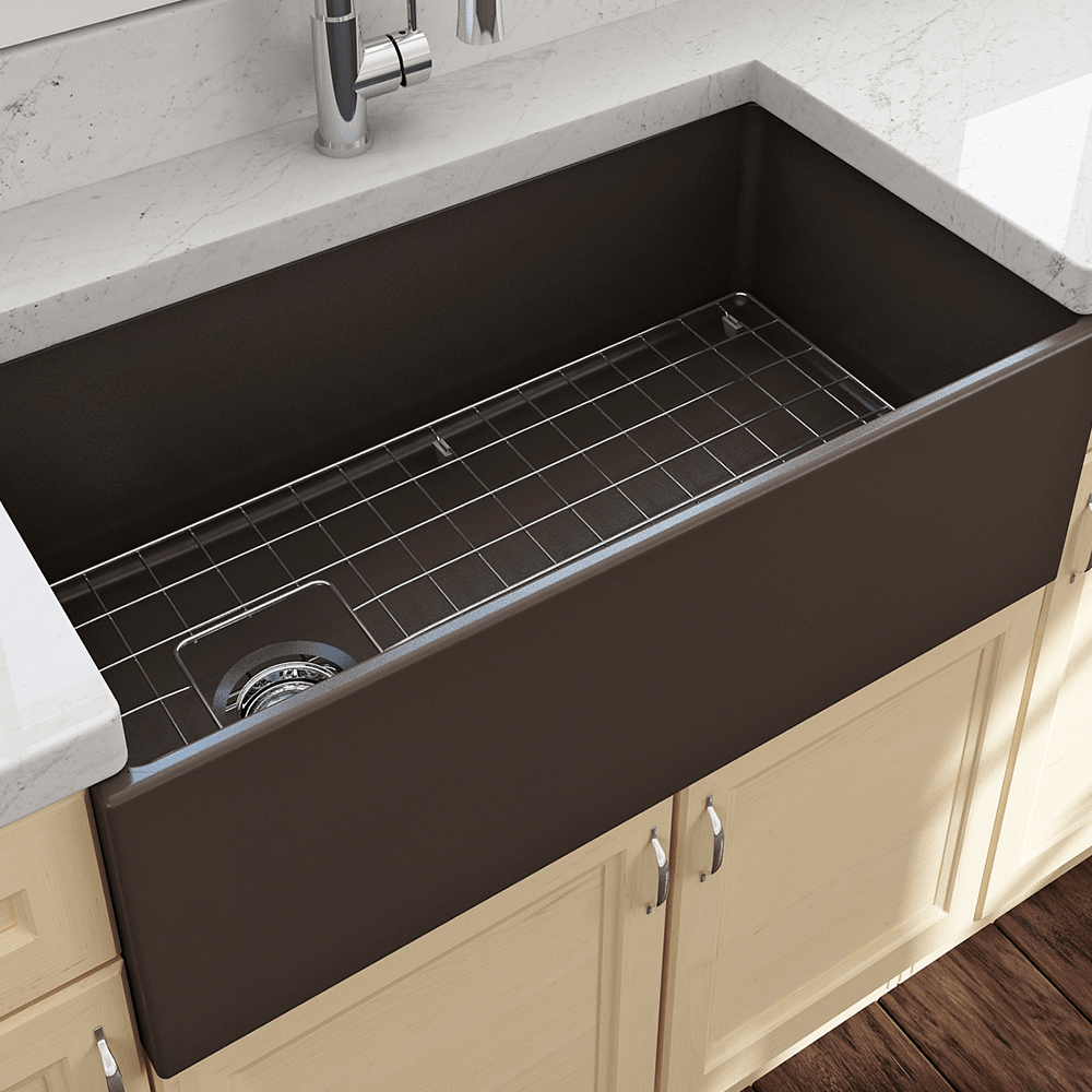 36" Spanson Fireclay Single-Bowl Farmhouse Sink with Offset Drain