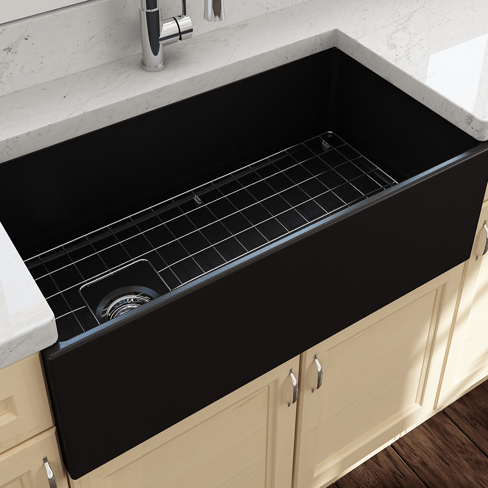 36" Spanson Fireclay Single-Bowl Farmhouse Sink with Offset Drain