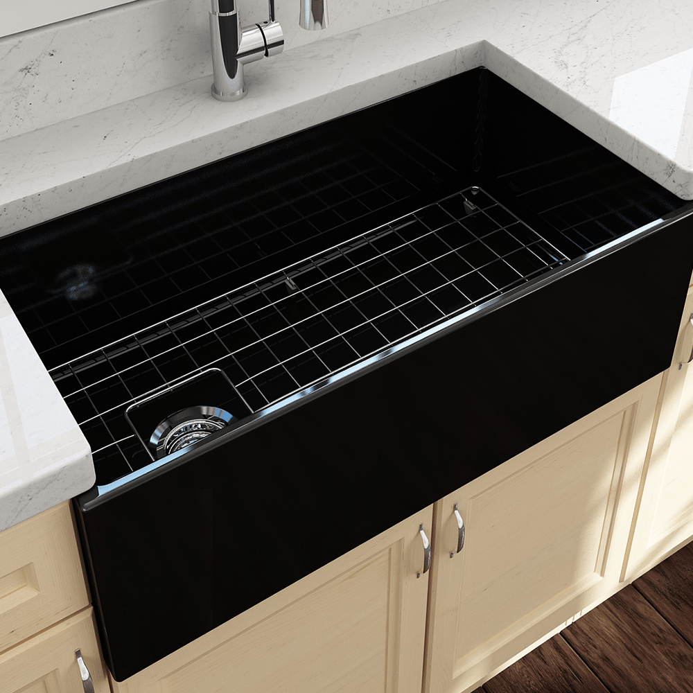 36" Spanson Fireclay Single-Bowl Farmhouse Sink with Offset Drain