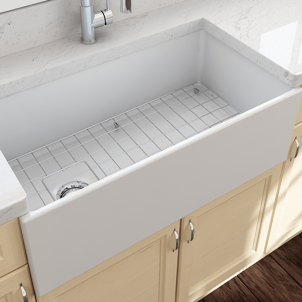 36" Spanson Fireclay Single-Bowl Farmhouse Sink with Offset Drain