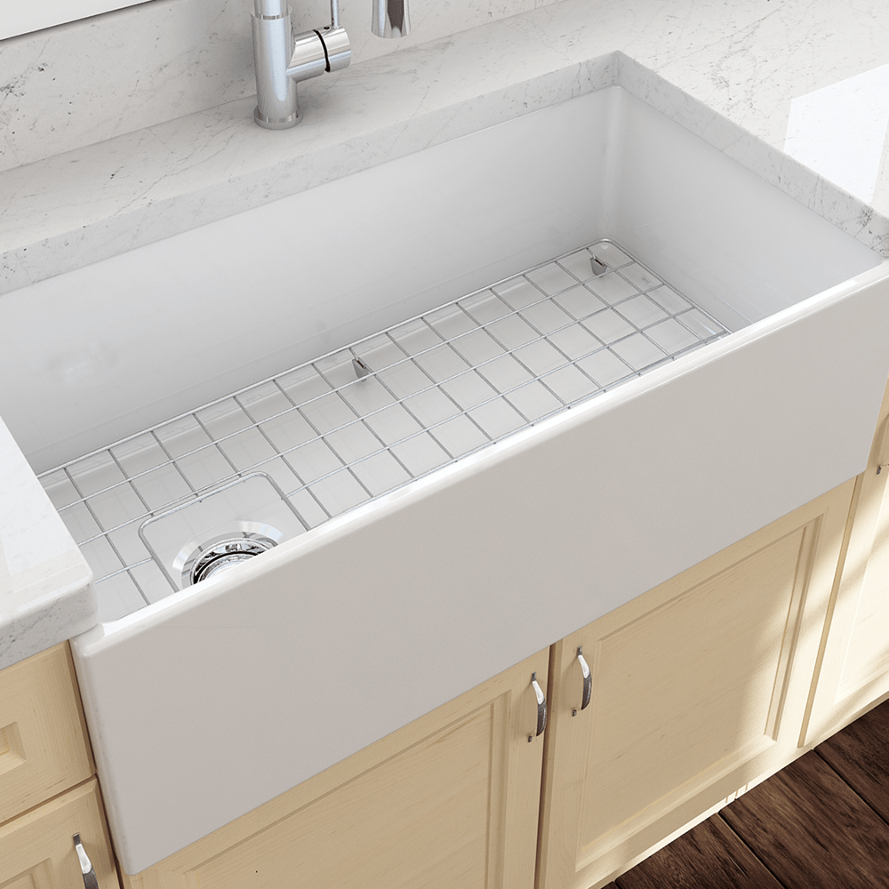 36" Spanson Fireclay Single-Bowl Farmhouse Sink with Offset Drain