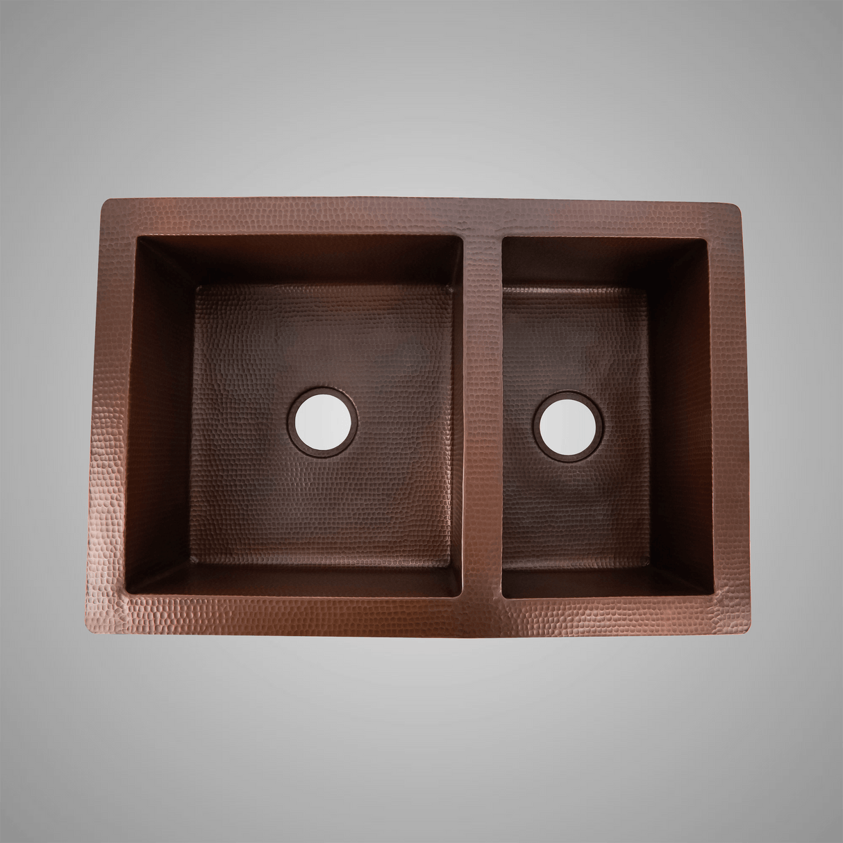 36" Veracruz Hammered Copper 60/40 Offset Double-Bowl Drop-In Kitchen Sink