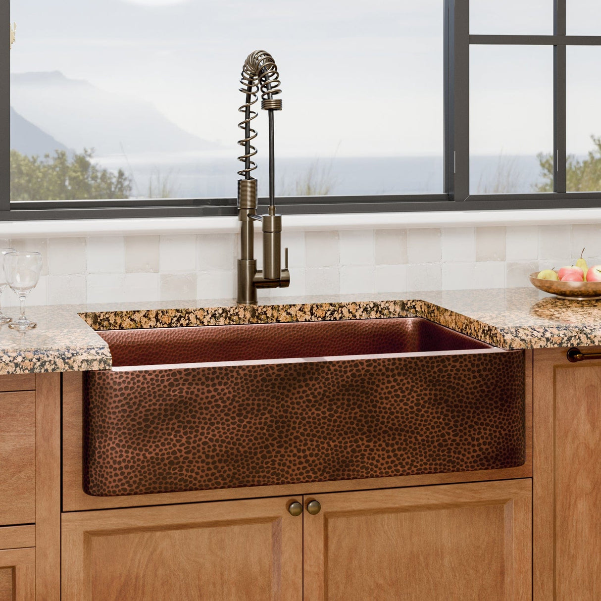 36" Verdin Single Bowl Hammered Copper Farmhouse Sink - Antique Copper Interior with Dark Copper Exterior