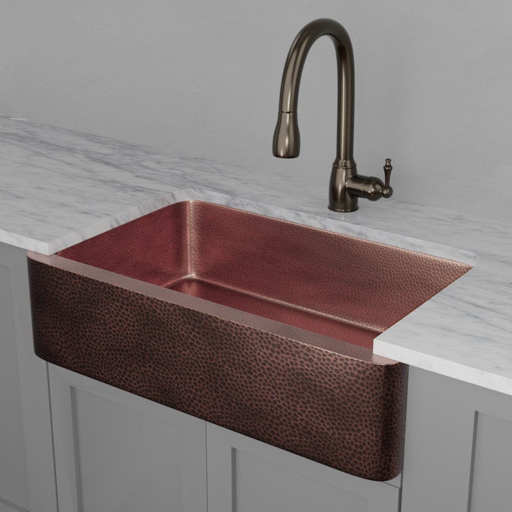 36" Verdin Single Bowl Hammered Copper Farmhouse Sink - Antique Copper Interior with Dark Copper Exterior