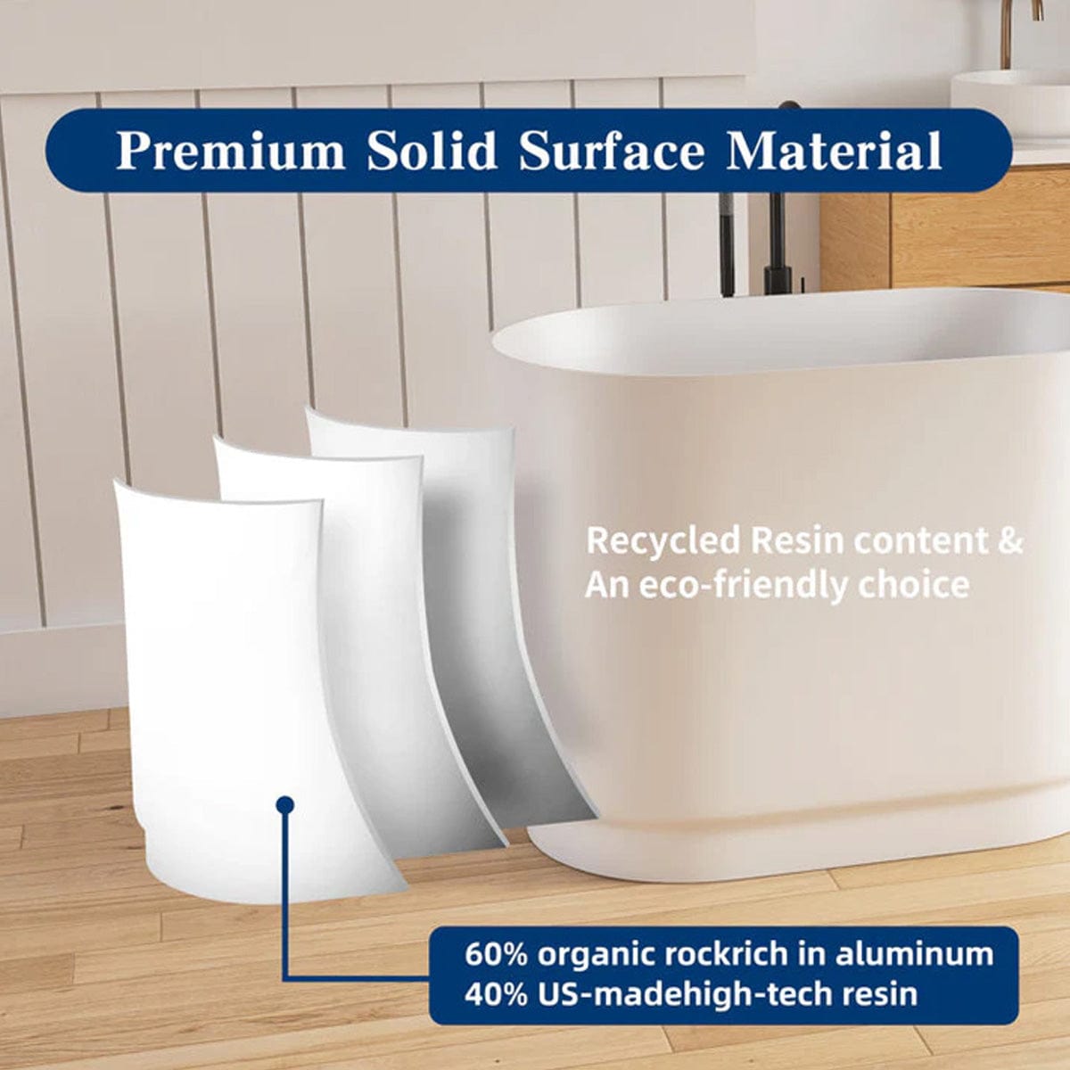 39'' Tatara Freestanding Tub Solid Surface Soaking Bathtub with Seat