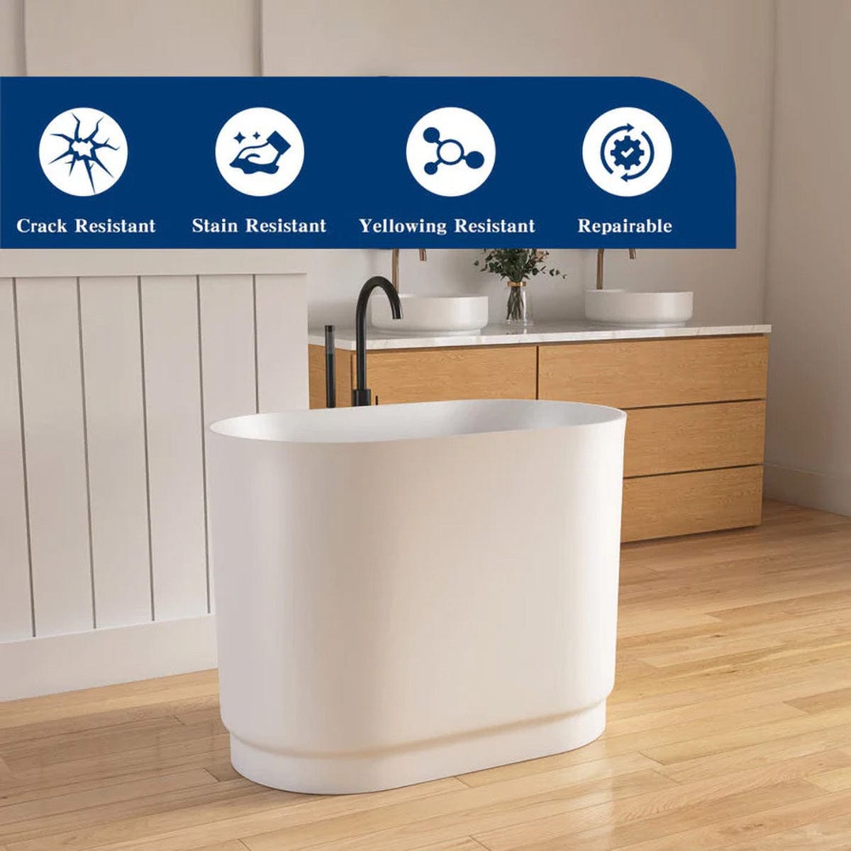 39'' Tatara Freestanding Tub Solid Surface Soaking Bathtub with Seat