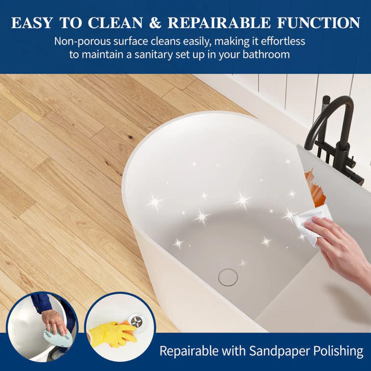 39'' Tatara Freestanding Tub Solid Surface Soaking Bathtub with Seat