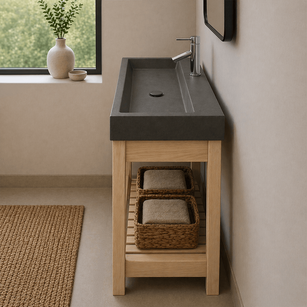 39" Amador Rectangular Cast Concrete Vessel Sink with Wood Stand - Dark Gray