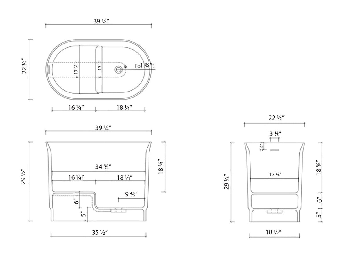 39" Tatara Solid Surface Stone Resin Japanese Soaking Tub