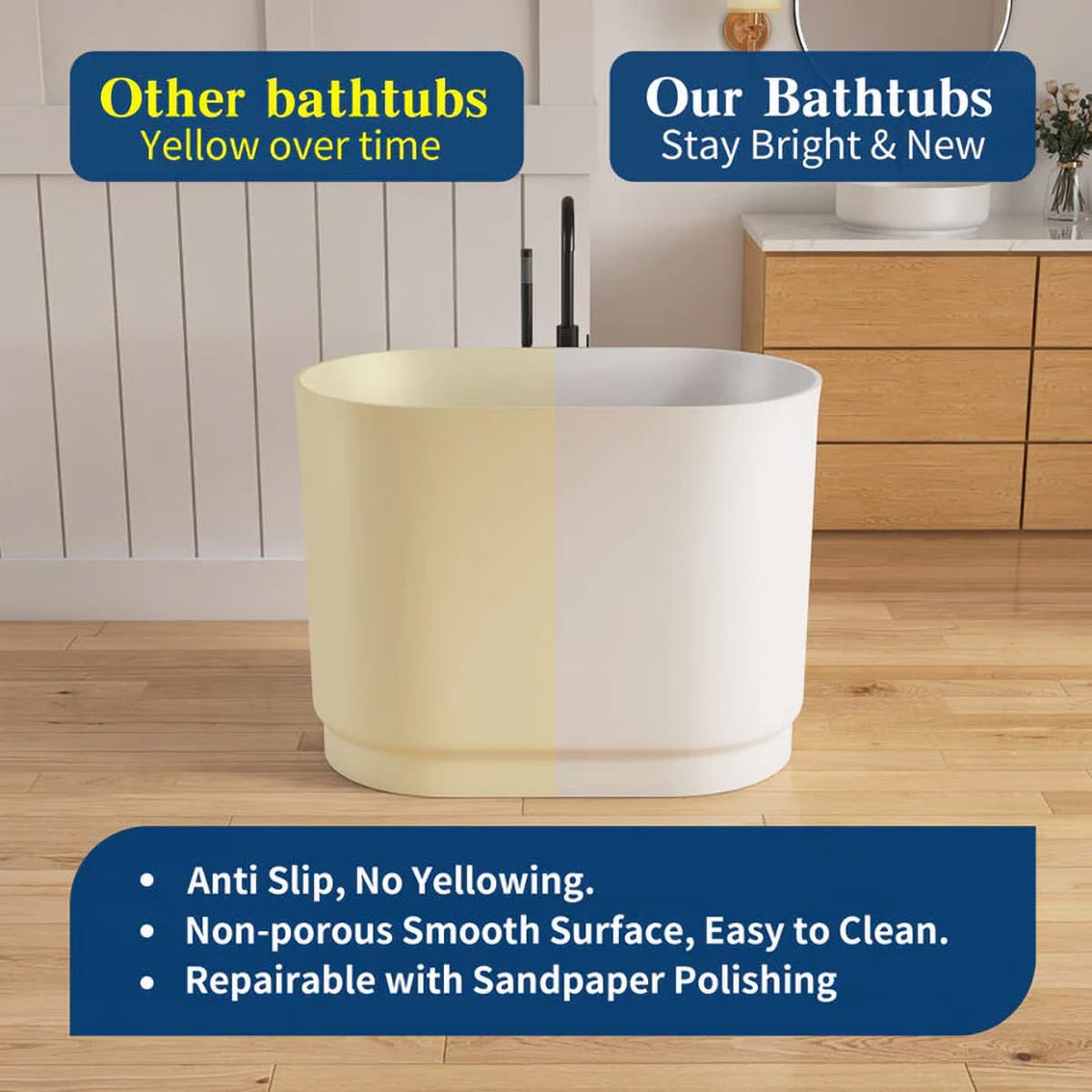 39" Tatara Solid Surface Stone Resin Japanese Soaking Tub