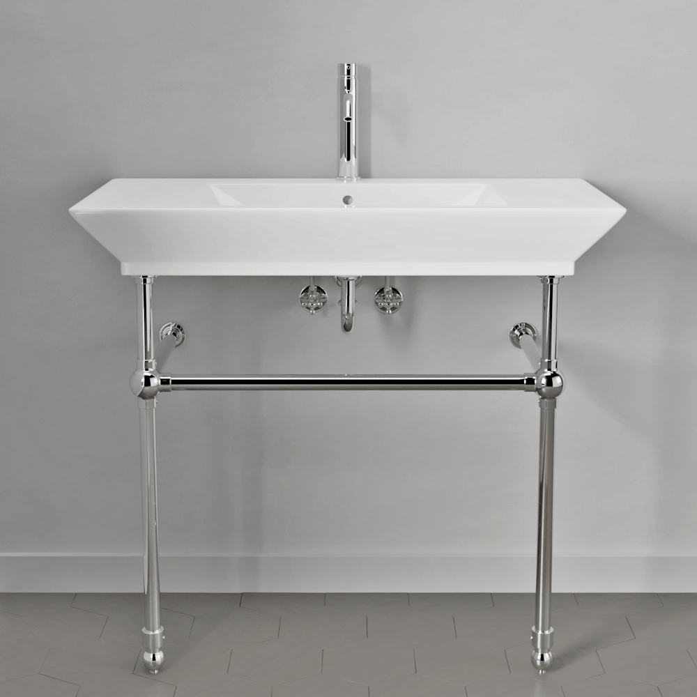 40" Cankton Fireclay Console Bathroom Sink with Brass Stand