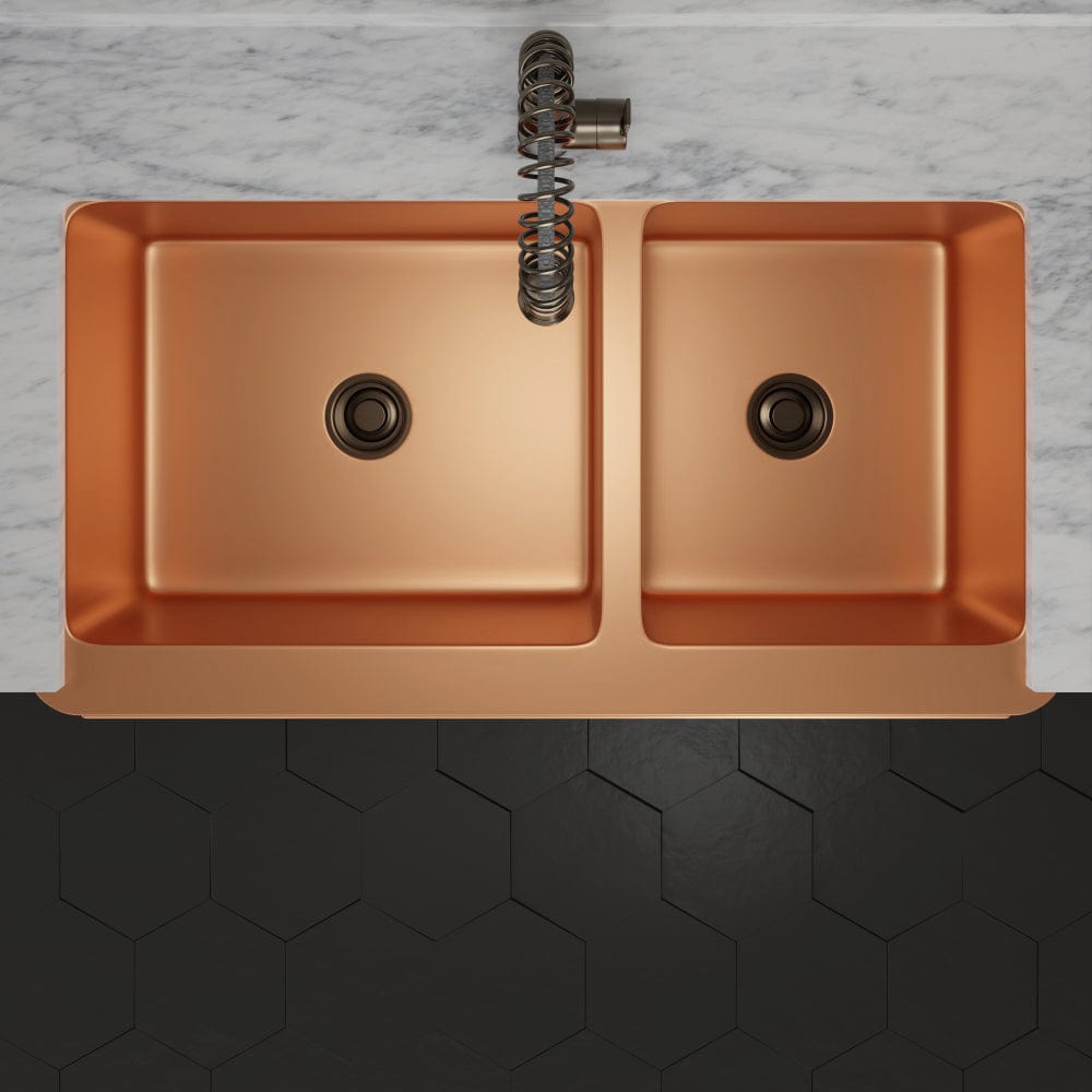 42" Ashland Copper Vine Design 60/40 Offset Double-Bowl Farmhouse Sink