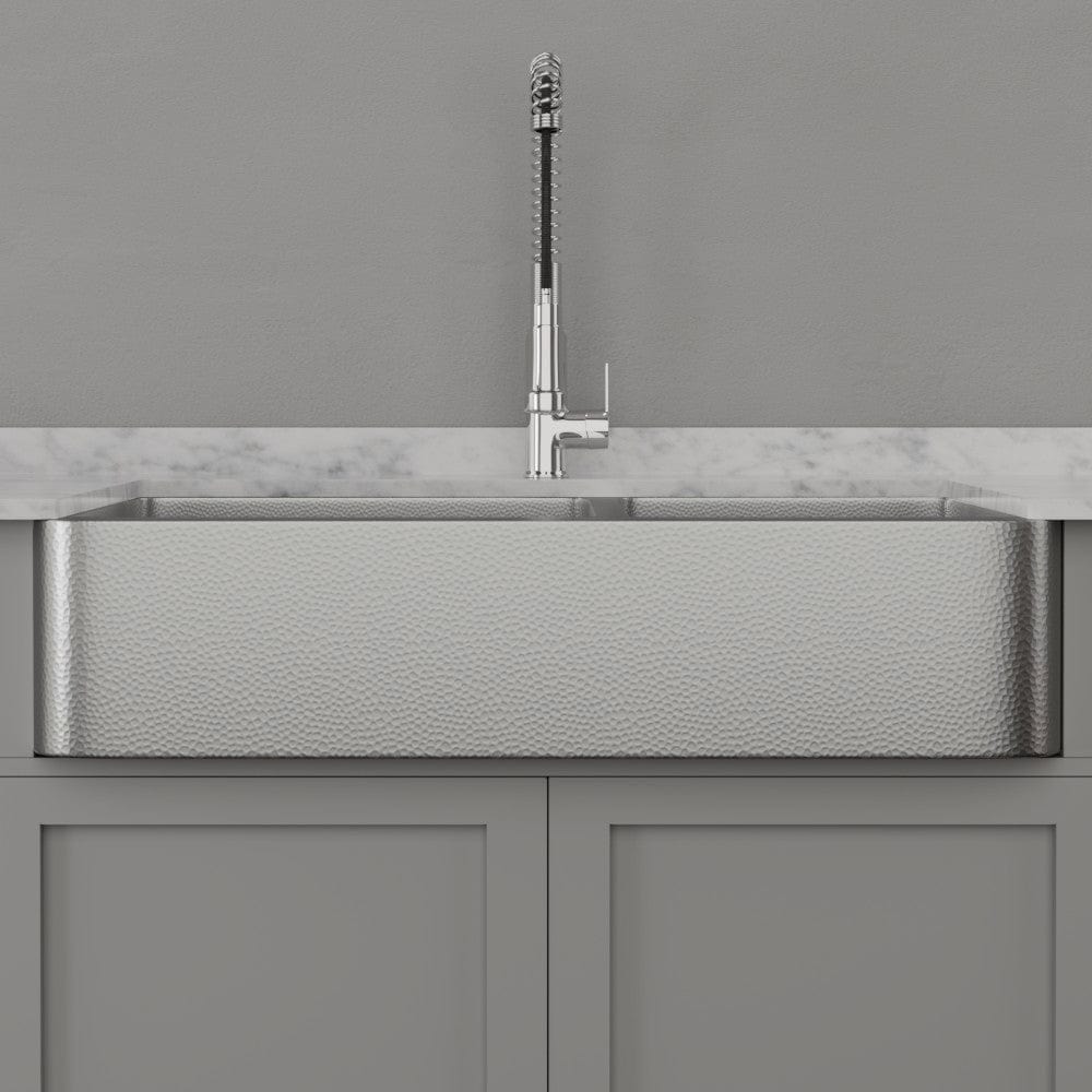 42" Glenway 60/40 Double-Bowl Stainless Steel Farmhouse Sink - Matte Hammered Steel