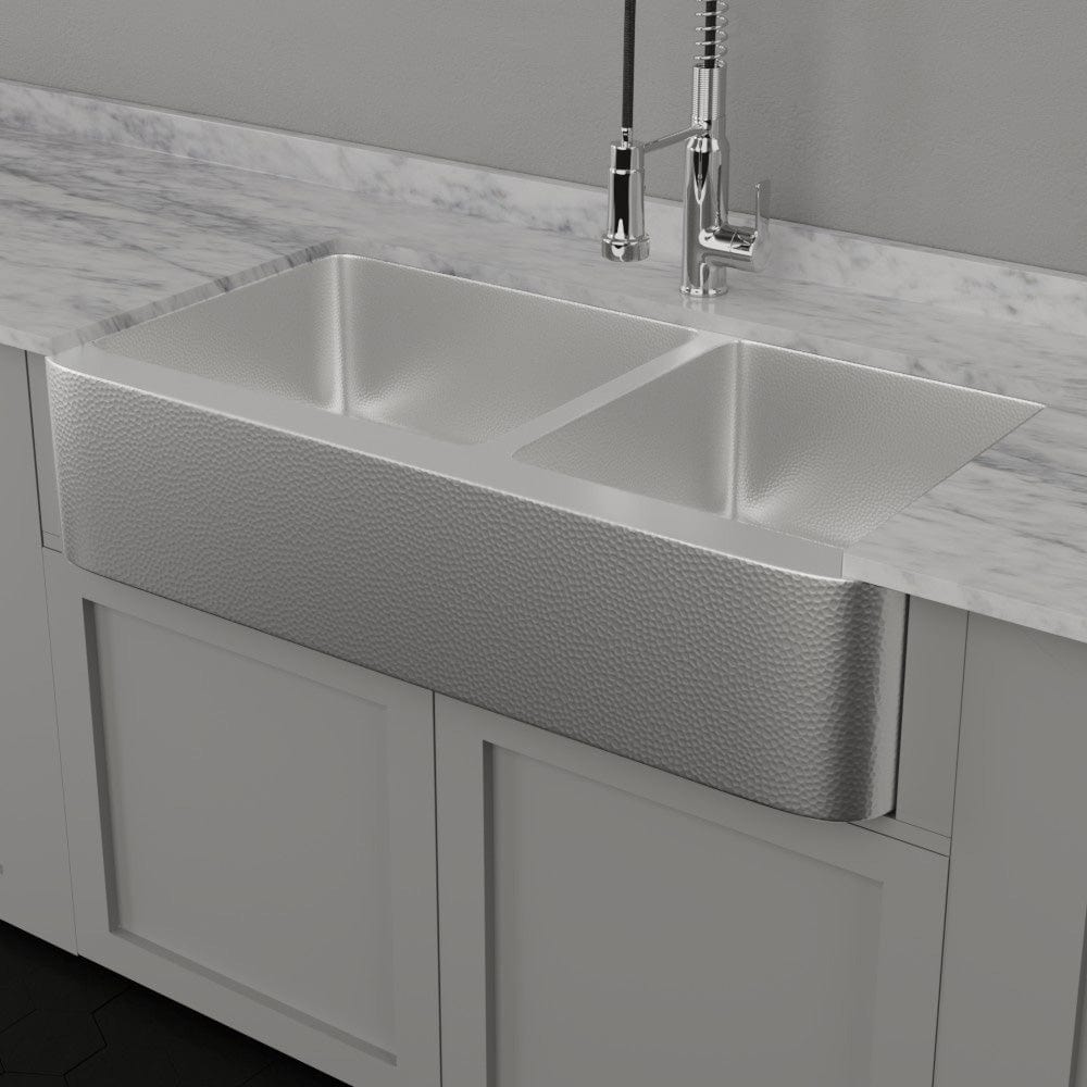 42" Glenway 60/40 Double-Bowl Stainless Steel Farmhouse Sink - Matte Hammered Steel