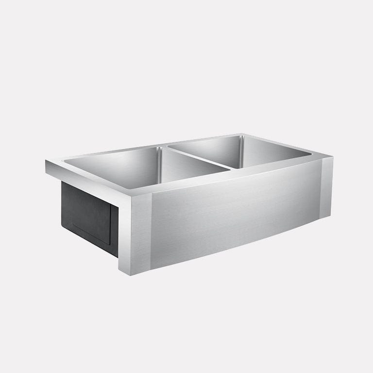 42" Pinson Stainless Steel Double-Bowl Farmhouse Sink - Rippled Apron