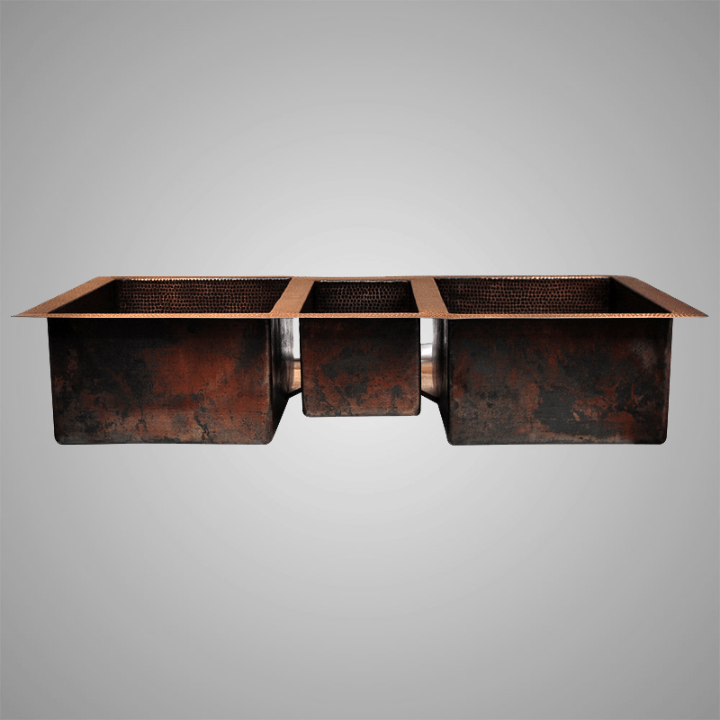 45" Buenavista Hammered Copper Triple-Bowl Drop-In Kitchen Sink