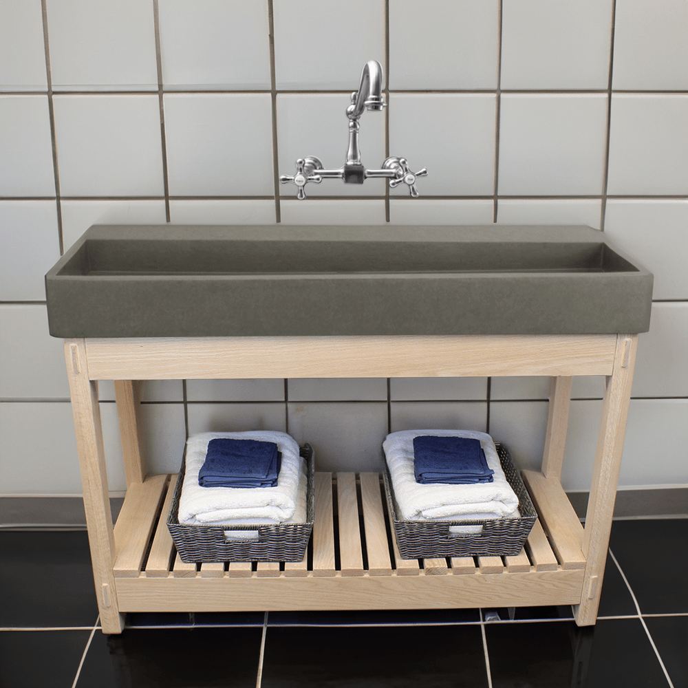 47" Thorold Rectangular Cast Concrete Vessel Sink with Wood Stand - Dark Gray