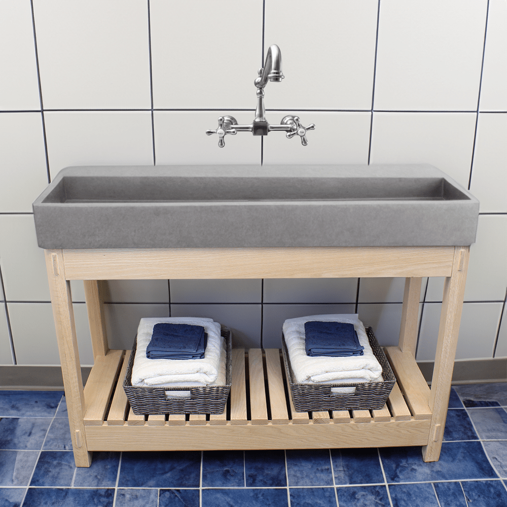47" Thorold Rectangular Cast Concrete Vessel Sink with Wood Stand - Light Gray