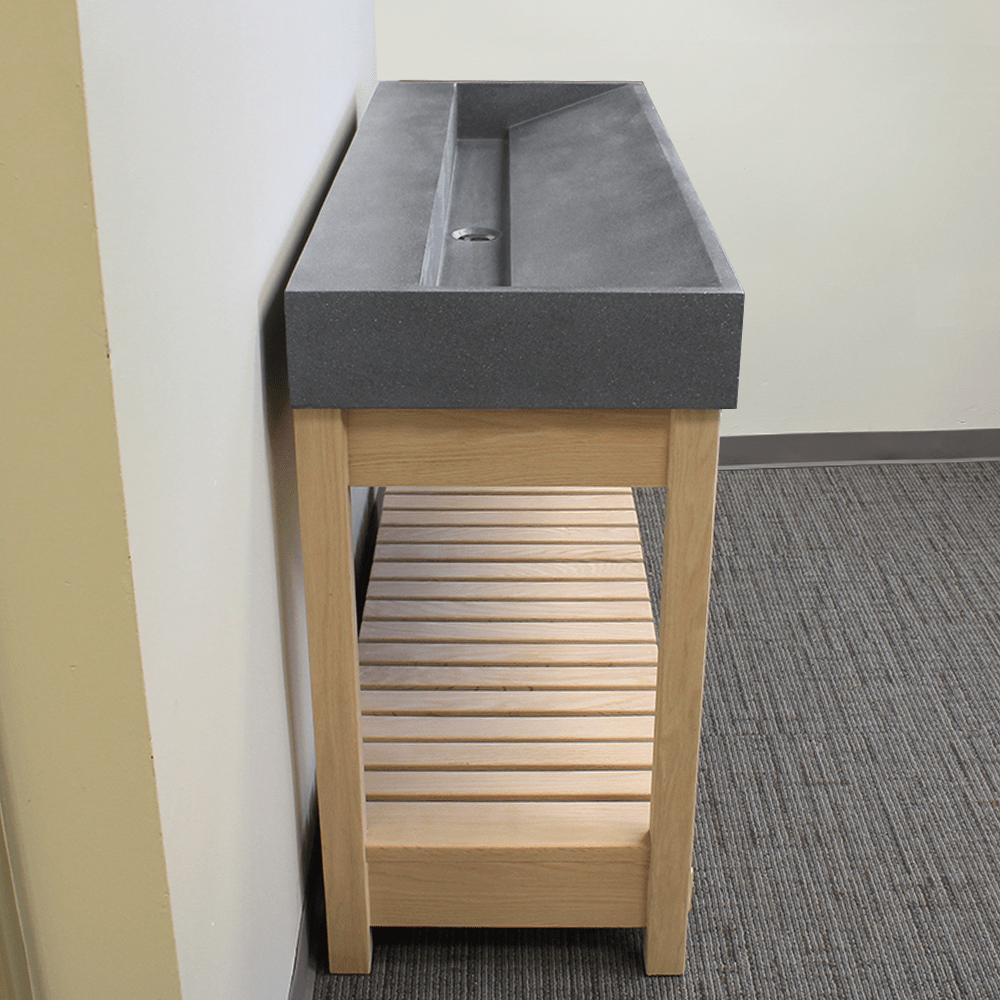 47" Thorold Rectangular Cast Concrete Vessel Sink with Wood Stand - Speckled Dark Gray Sandstone