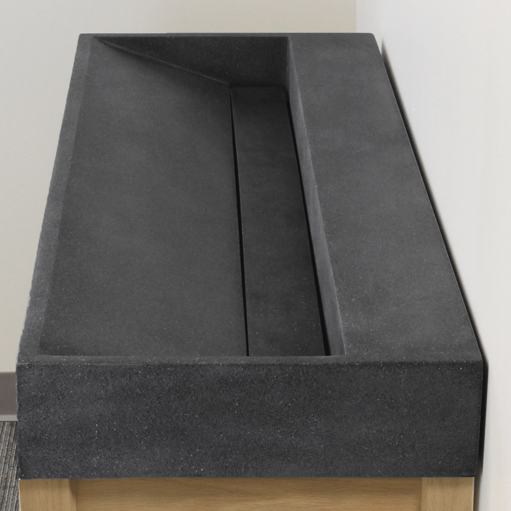 47" Thorold Rectangular Cast Concrete Vessel Sink with Wood Stand - Speckled Dark Gray Sandstone