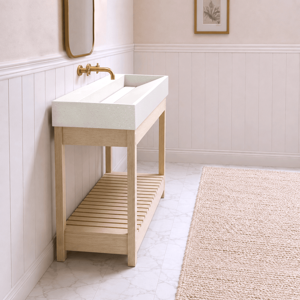 47" Thorold Rectangular Cast Concrete Vessel Sink with Wood Stand - White Sandstone