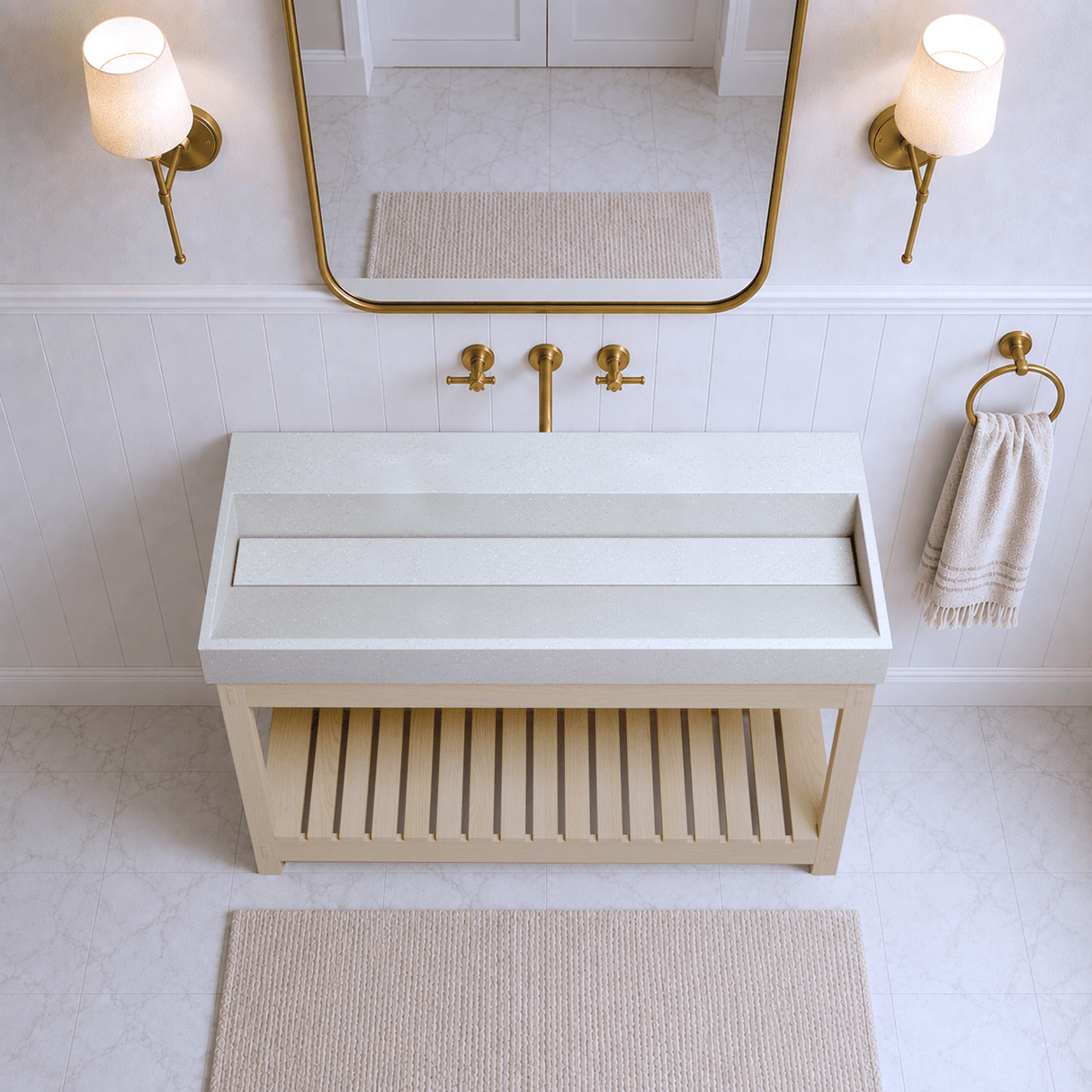 47" Thorold Rectangular Cast Concrete Vessel Sink with Wood Stand - White Sandstone