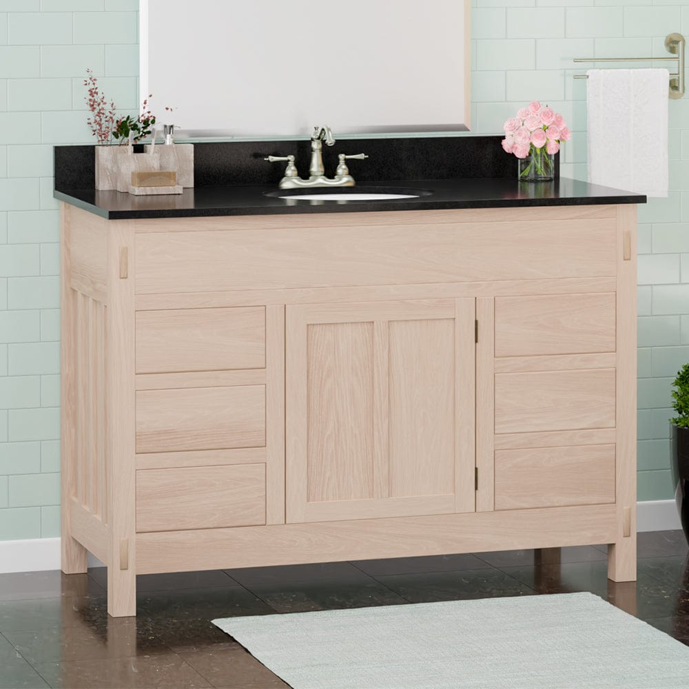 48" Mission 6 Drawer Unfinished Red Oak Vanity for Undermount Sink - Single Door - 34" Height