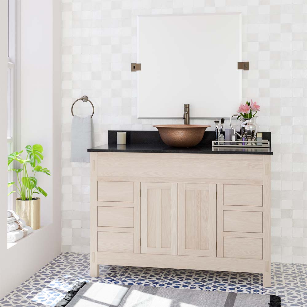 48" Mission 6 Drawer Unfinished Red Oak Vanity for Vessel Sink - Double Door - 34" Height