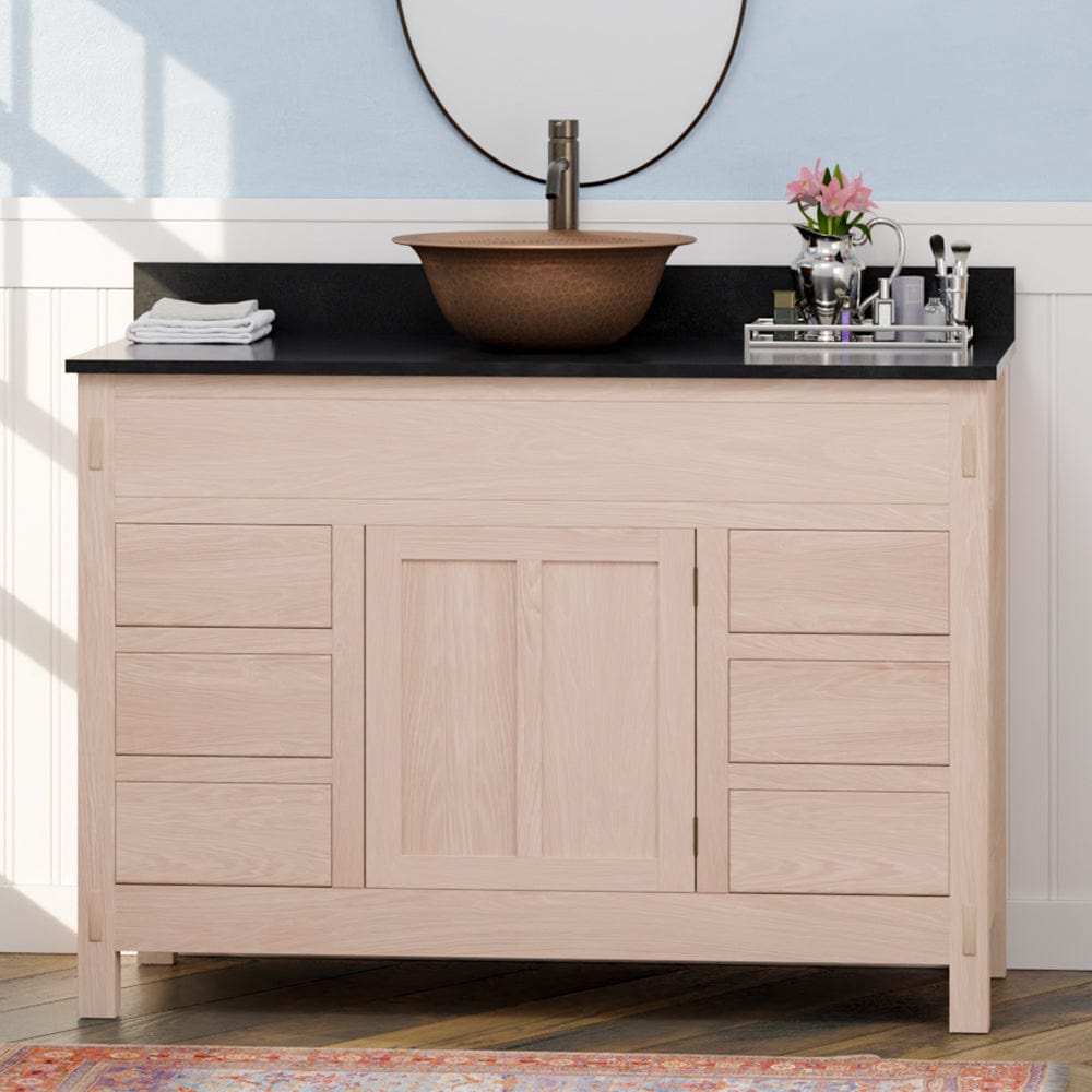 48" Mission 6 Drawer Unfinished Red Oak Vanity for Vessel Sink - Single Door - 34" Height