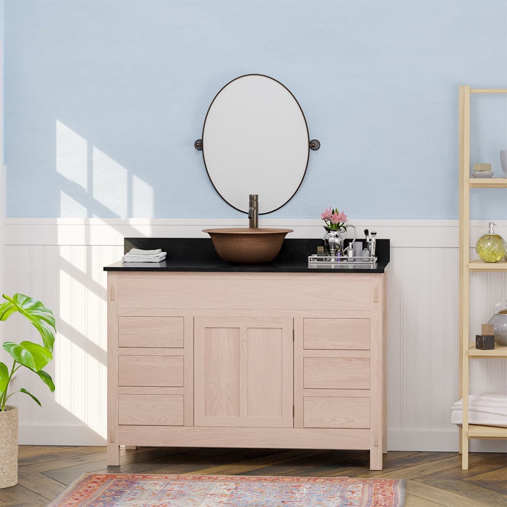 48" Mission 6 Drawer Unfinished Red Oak Vanity for Vessel Sink - Single Door - 34" Height