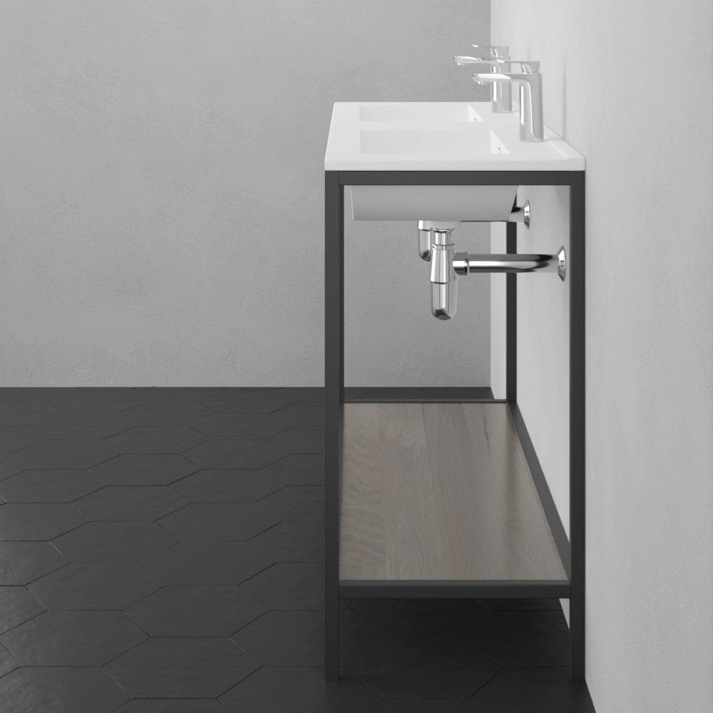 48" Regina Vitreous China Double Bowl Console Bathroom Sink with Black Powdercoat Iron Stand