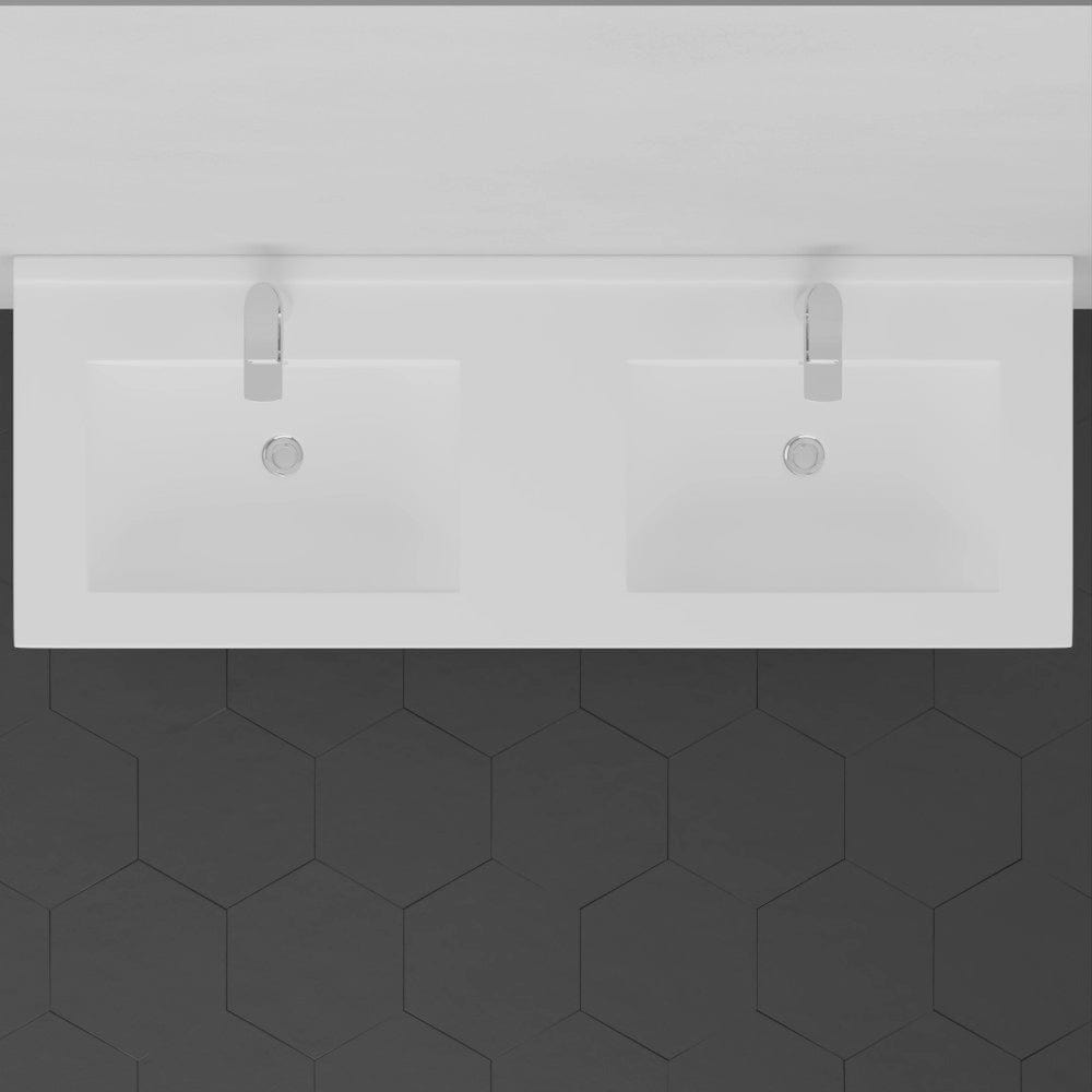 48" Regina Vitreous China Double Bowl Console Bathroom Sink with Black Powdercoat Iron Stand