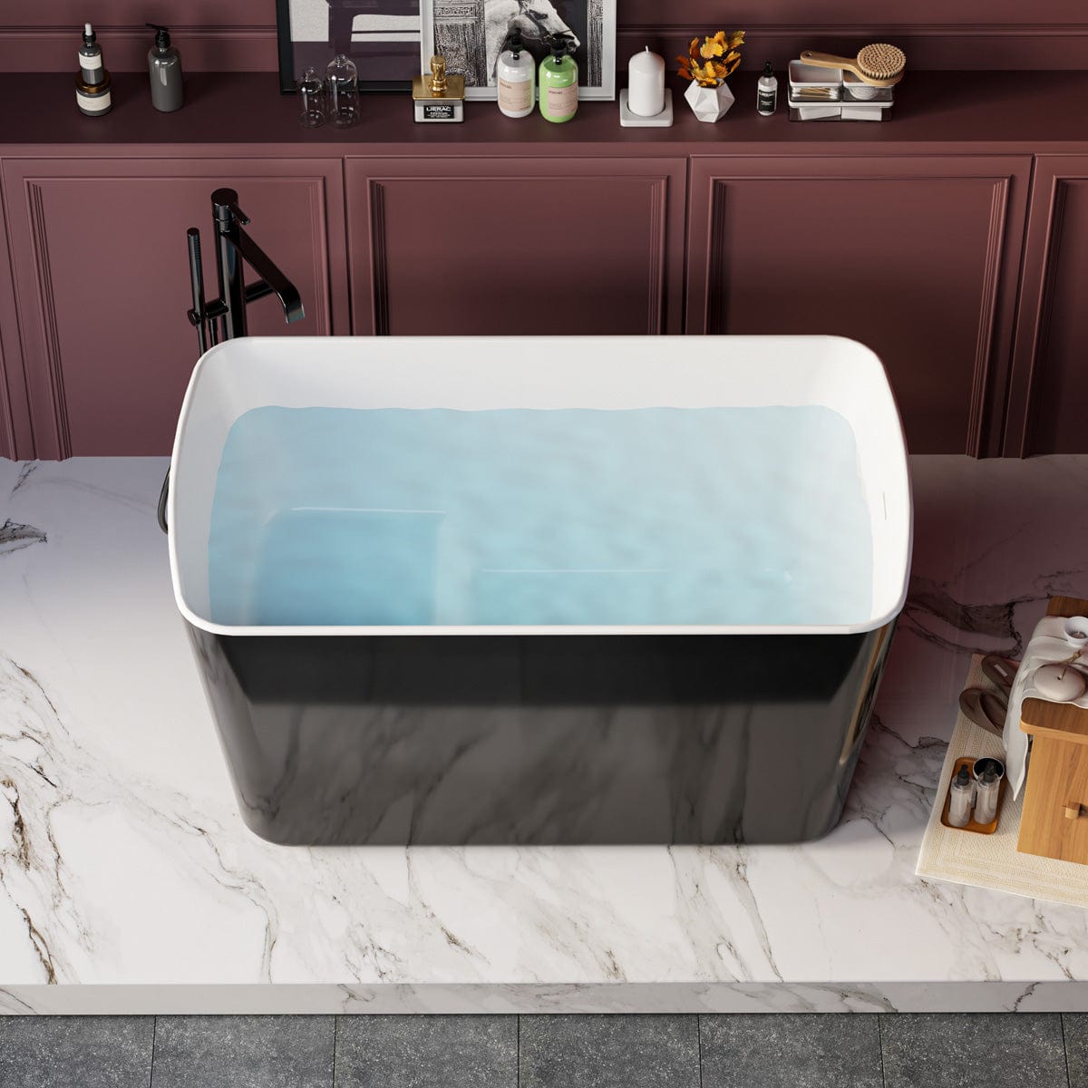 49" Tevis Acrylic Freestanding Japanese Soaking Bathtub - Ebony Finish with White Interior