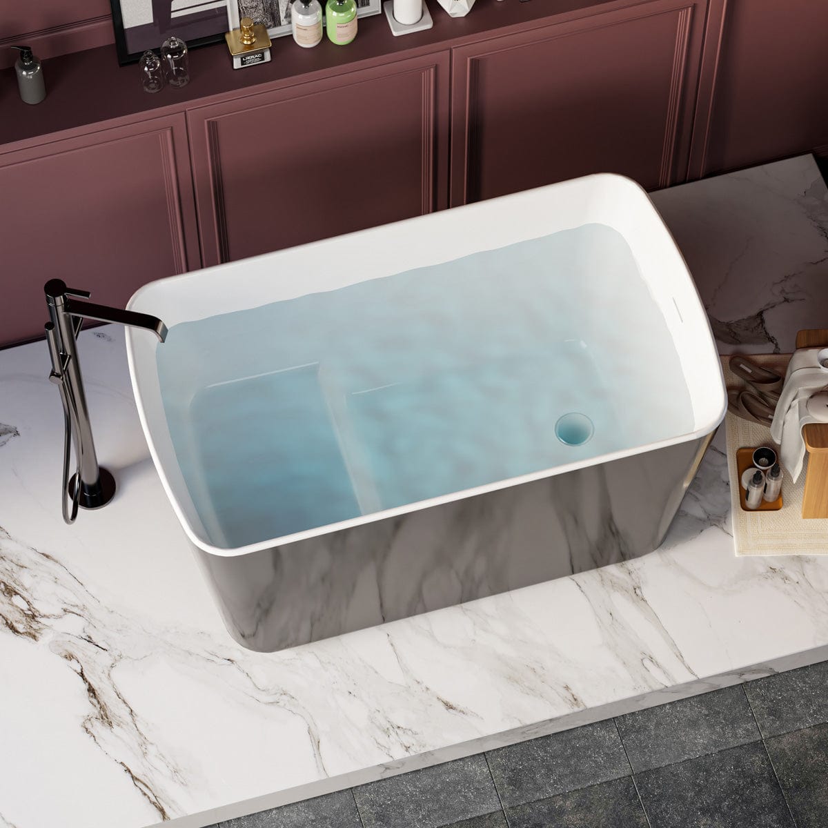 49" Tevis Acrylic Freestanding Japanese Soaking Bathtub - Ebony Finish with White Interior