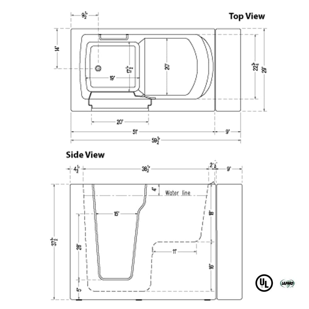 51" Tubac Standard Walk-In Tub - 40” Height
