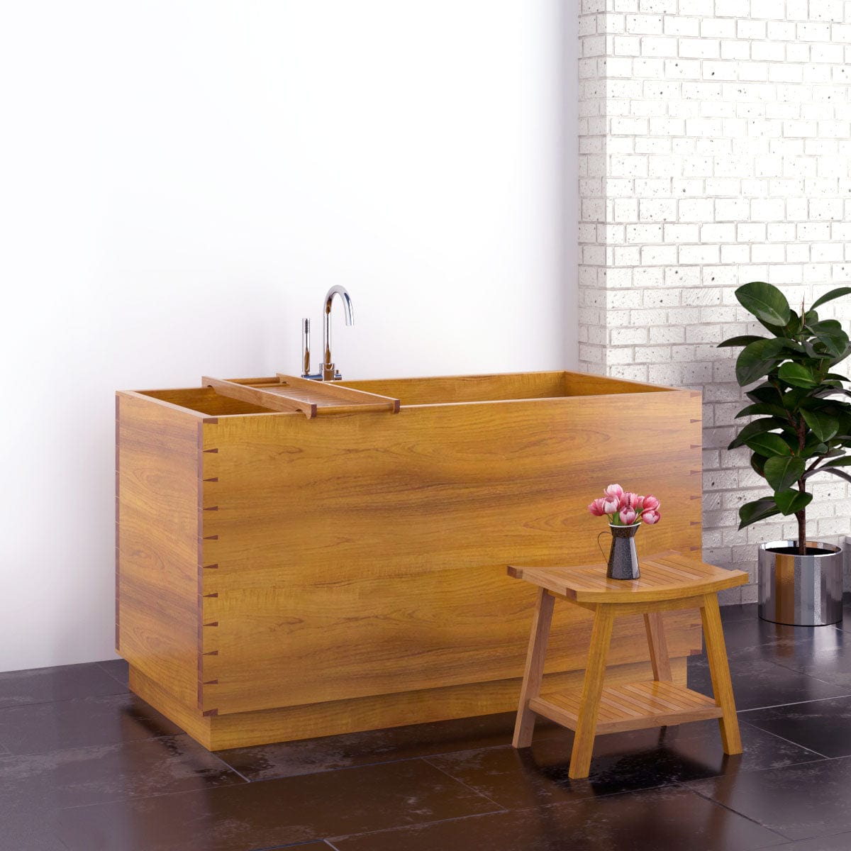 59" Dunken Handcrafted Natural Wood Japanese Soaking Tub