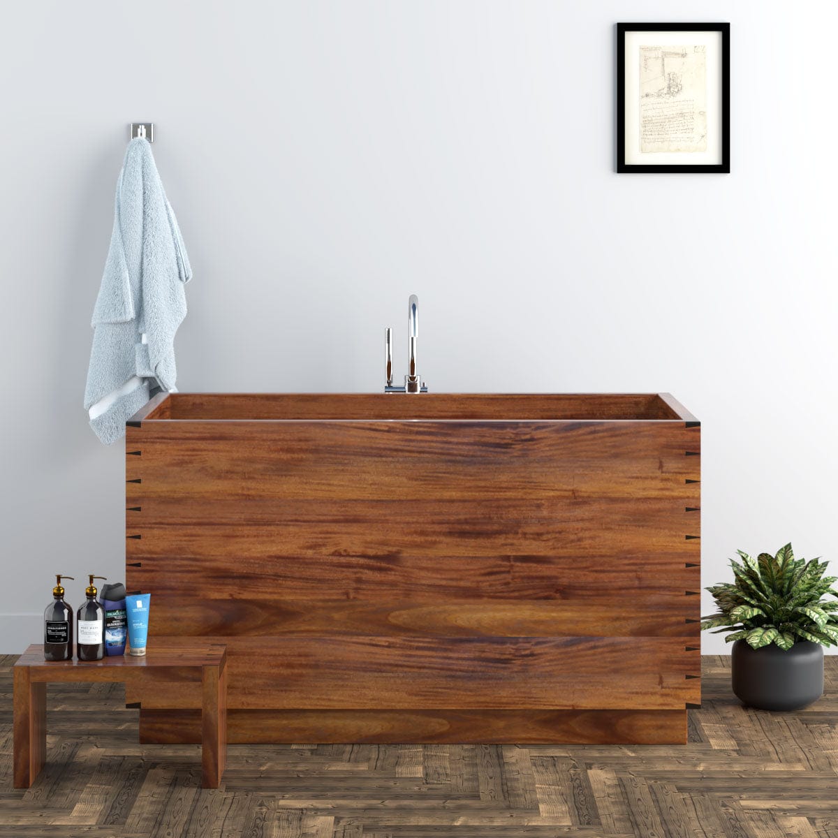 59" Dunken Handcrafted Natural Wood Japanese Soaking Tub