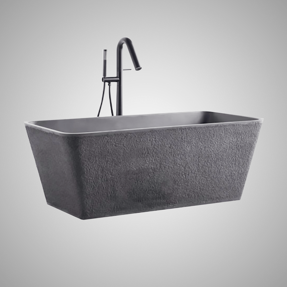 59" Russell Natural Concrete Rectangular Freestanding Tub - Rough Exterior