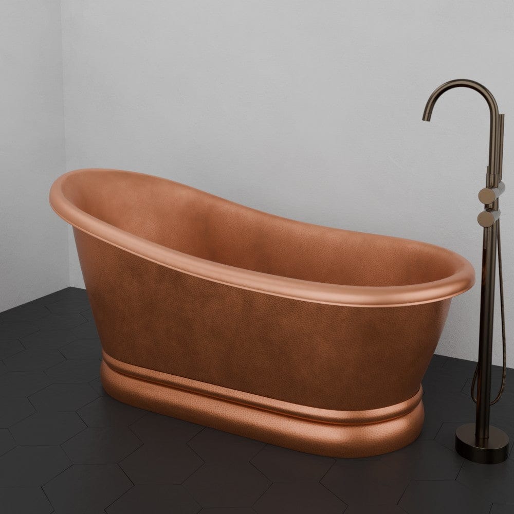59" Zinsle Hammered Copper Single Slipper Copper Pedestal Tub