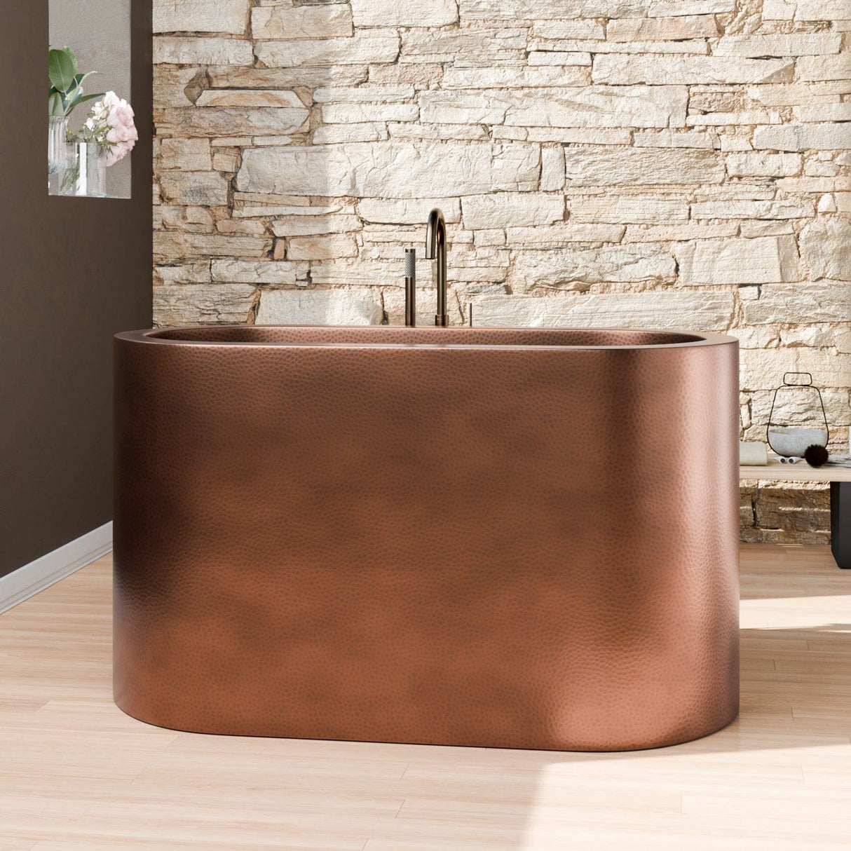 60" Feltz Double Walled Hammered Copper Japanese Soaking Tub