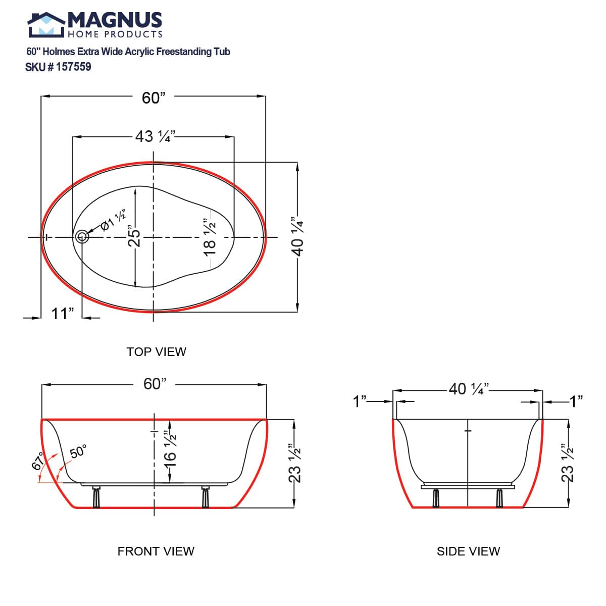 60" Holmes Extra Wide Acrylic Freestanding Tub