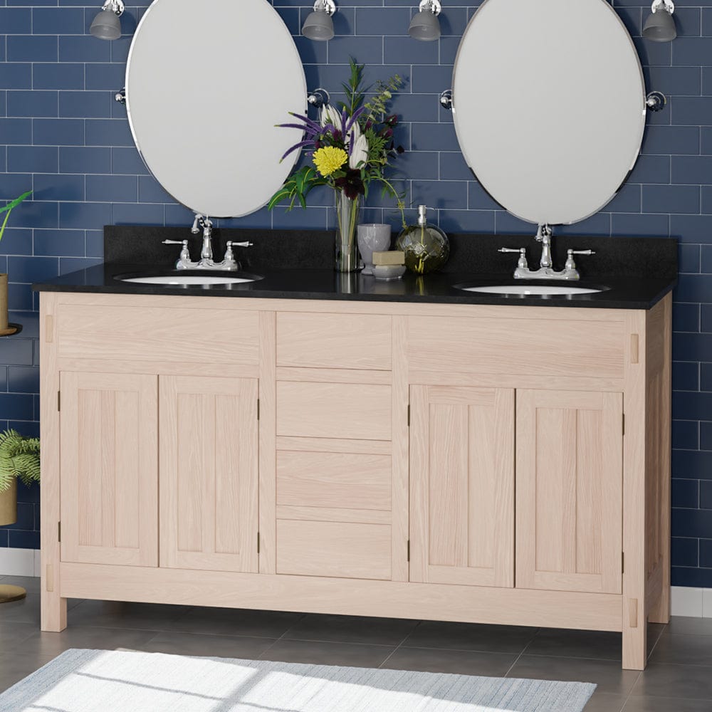 60" Mission Unfinished Red Oak Double Vanity for Undermount Sinks - 34" Height