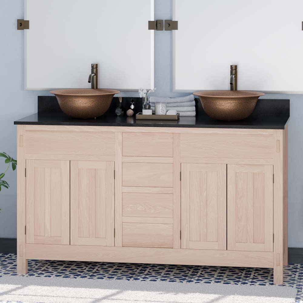 60" Mission Unfinished Red Oak Double Vanity for Vessel Sinks - 34" Height