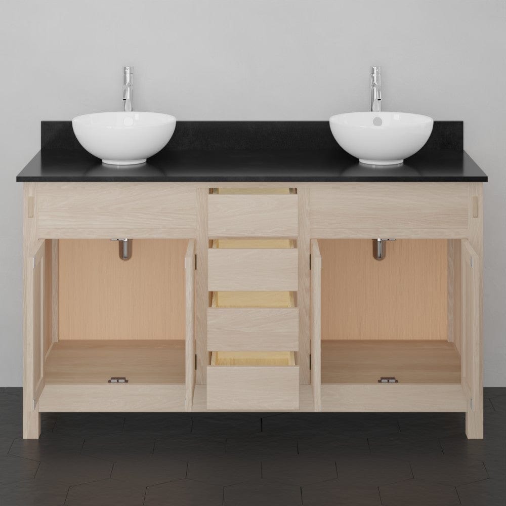 60" Mission Unfinished Red Oak Double Vanity for Vessel Sinks - 34" Height