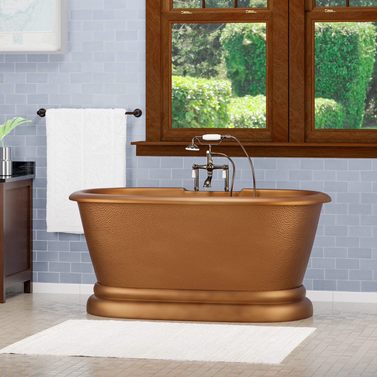 60" Torrance Copper Double-Ended Roll-Top Tub with Pedestal