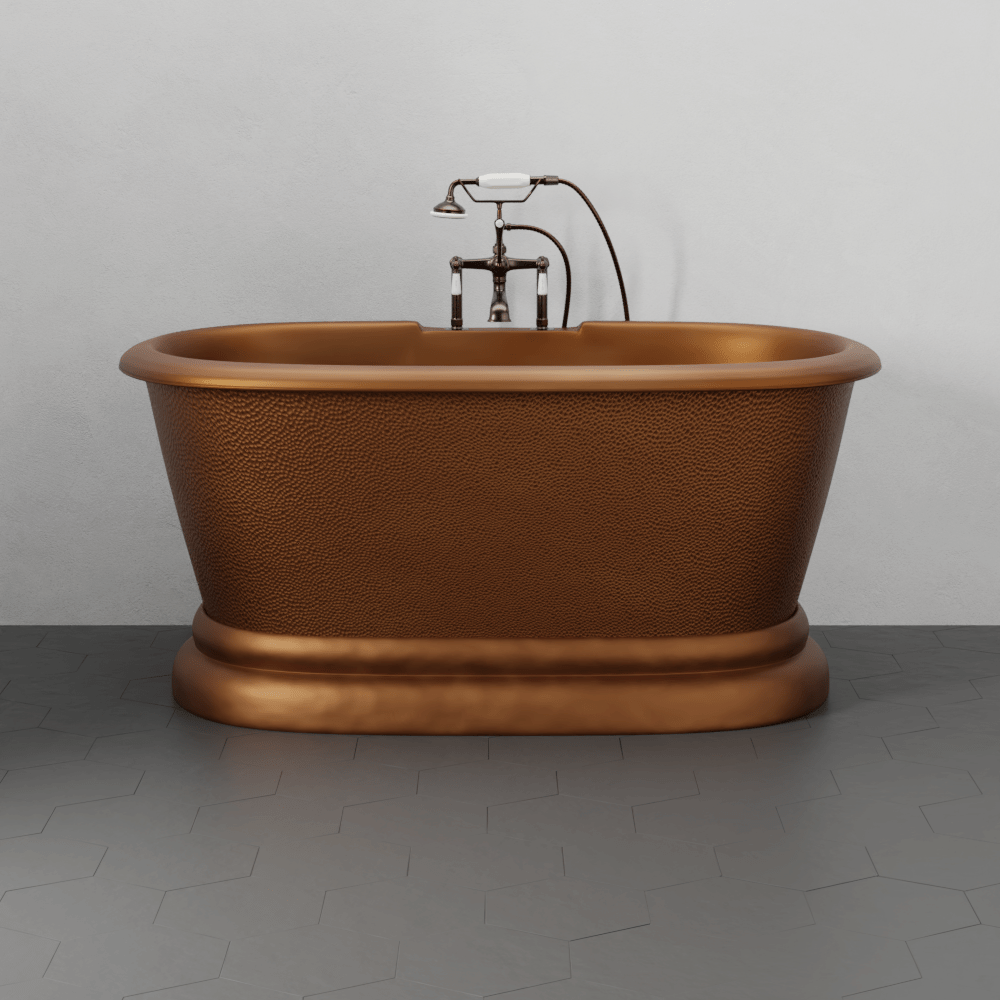 60" Torrance Copper Double-Ended Roll-Top Tub with Pedestal