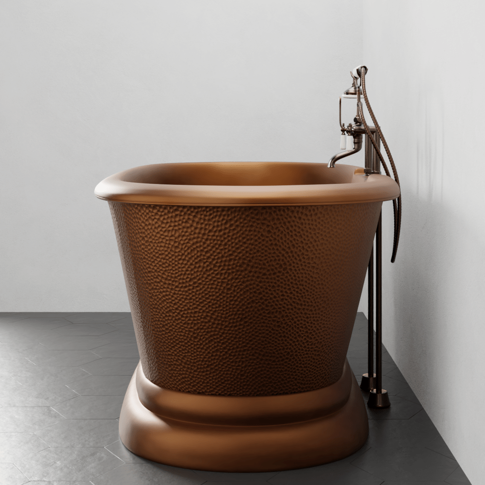 60" Torrance Copper Double-Ended Roll-Top Tub with Pedestal